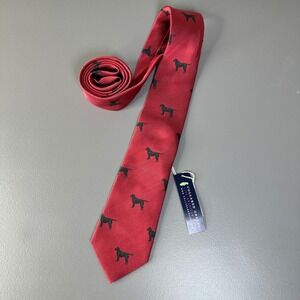 Collared‎ Greens Red Black Dog Pattern 100% Silk Tie USA Labrador Retriever
